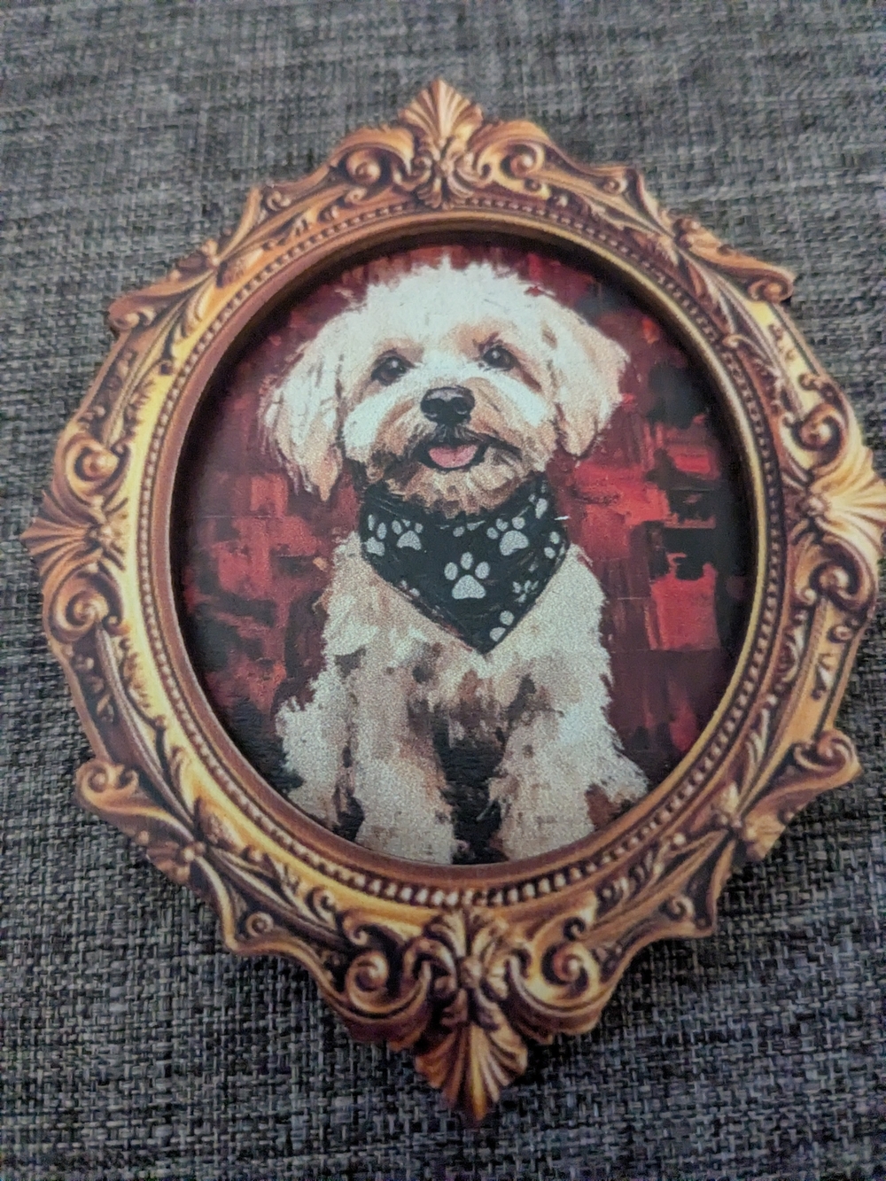 Cute Dog Wearing A Paw Print Bandana Art Magnet